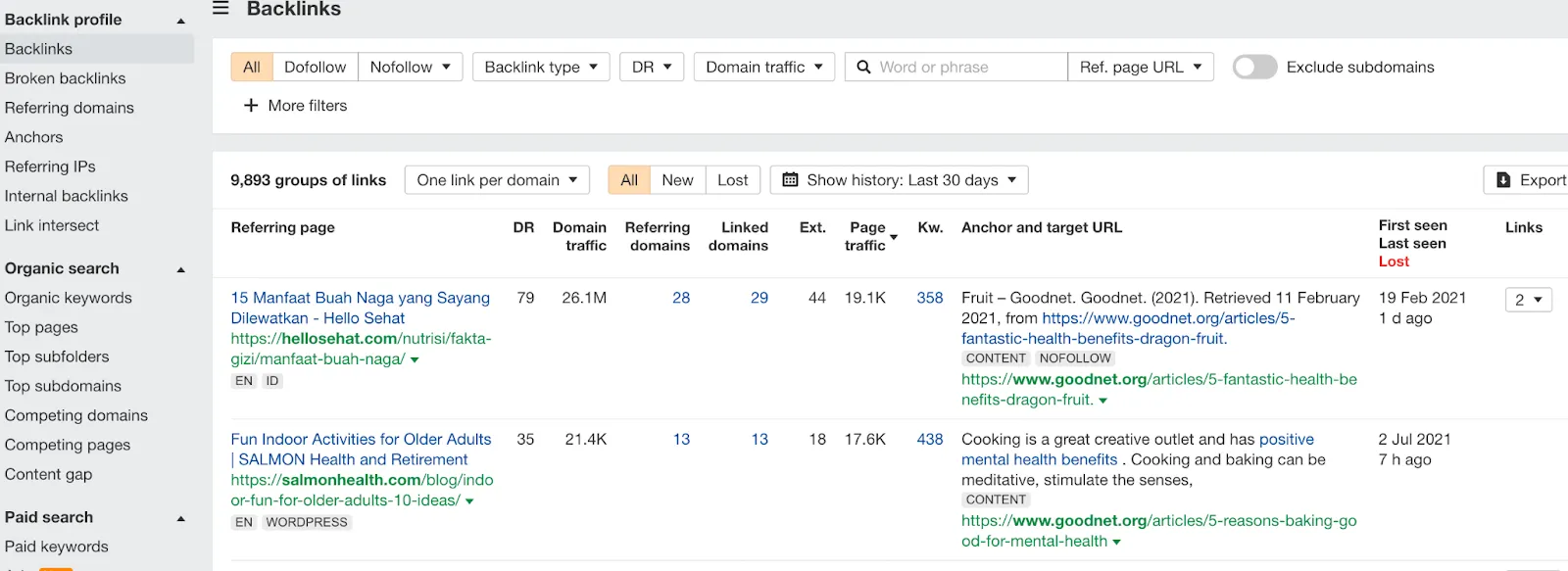 ahrefs backlink profile
