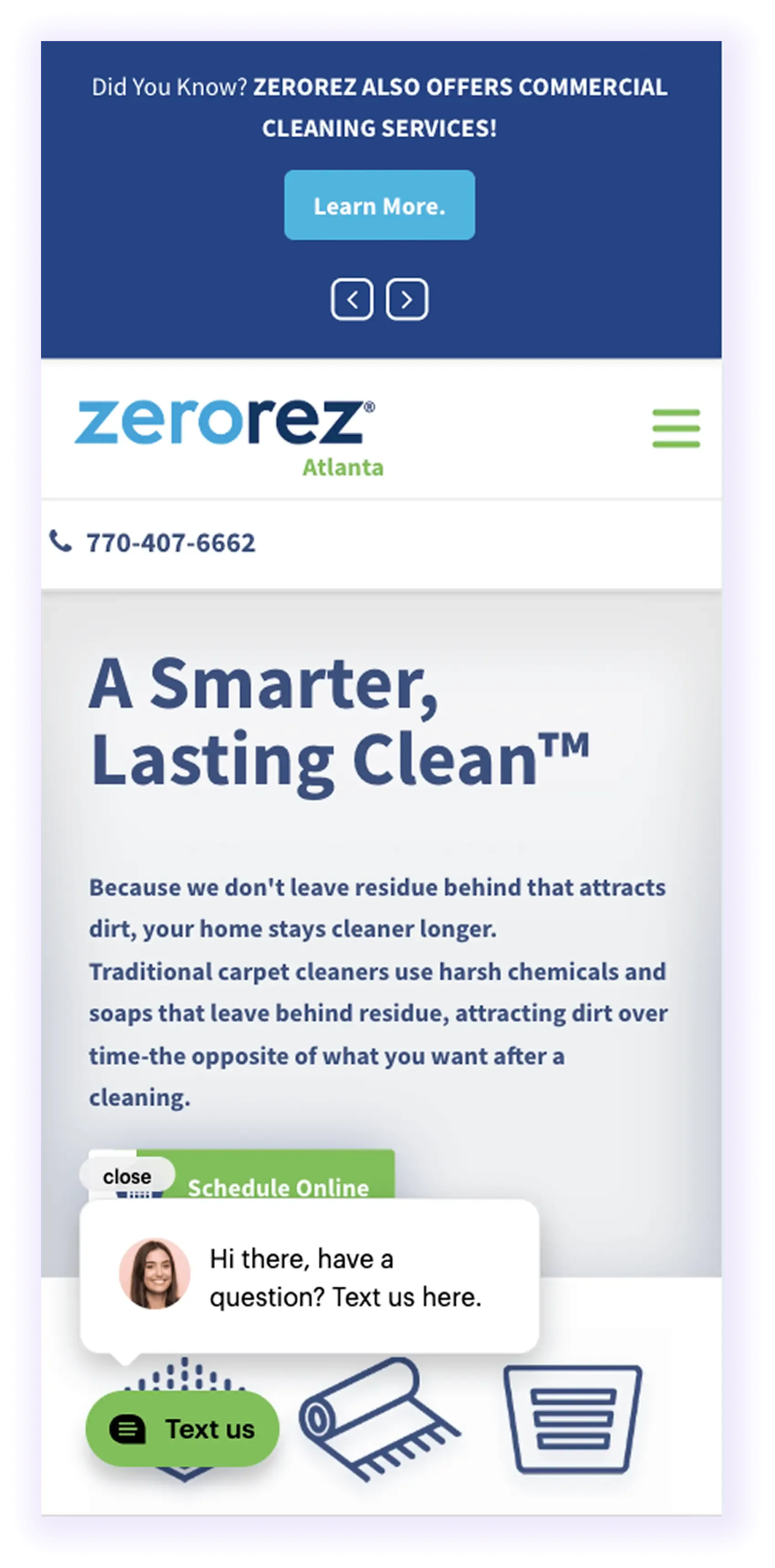 example of mobile-optimized carpet cleaning website