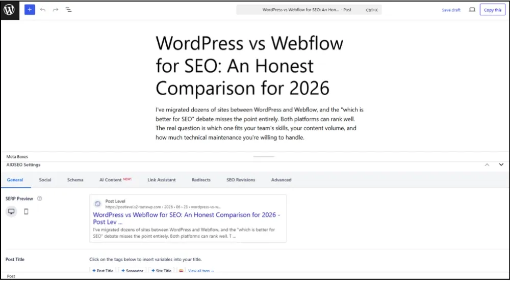 WordPress vs Webflow for SEO -All in one SEO