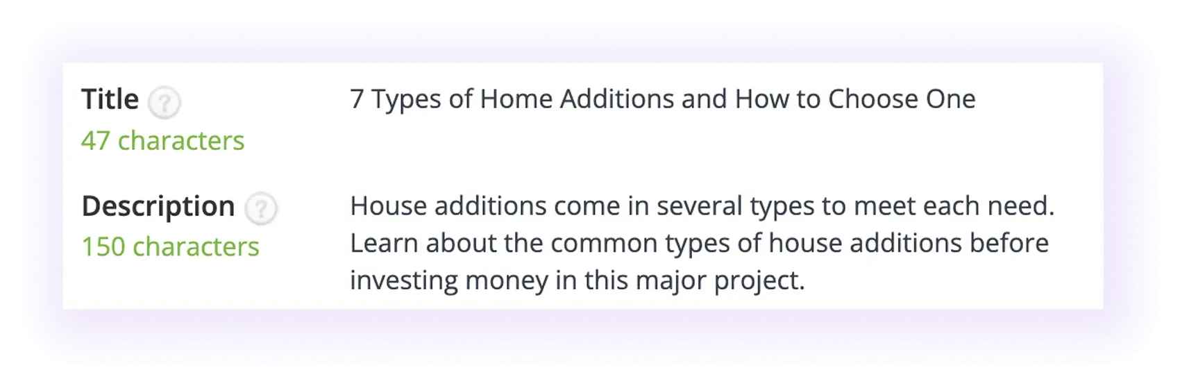 meta title and description example for home additions and home builders pages