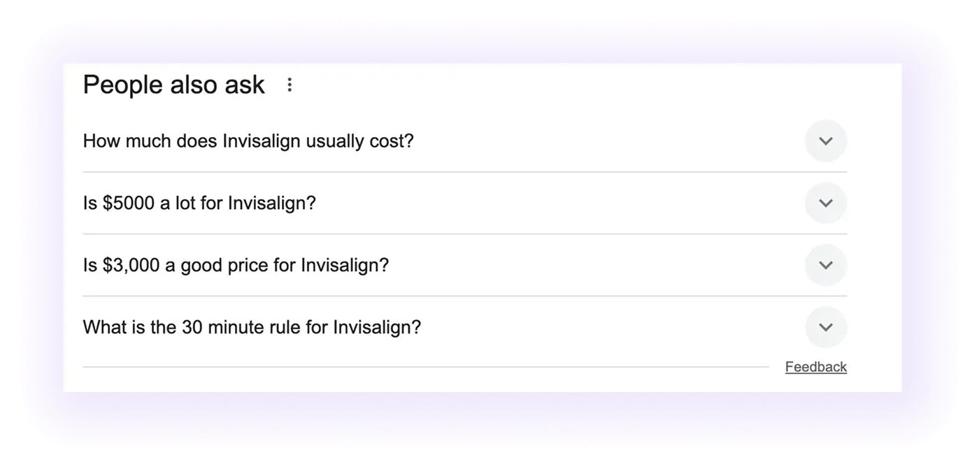 people also ask results for "invisalign" keyword