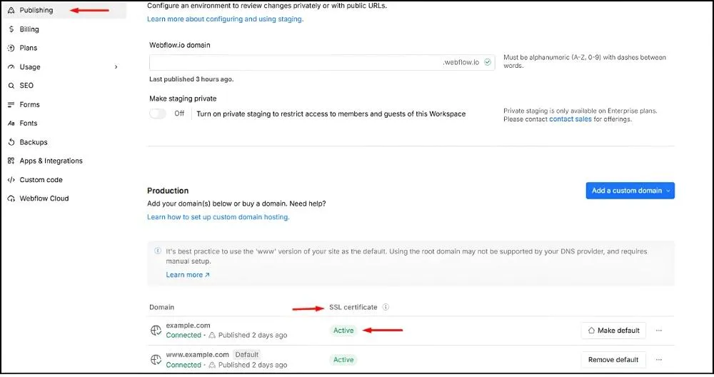 Enable SSL for Secure Connections for Webflow Set up