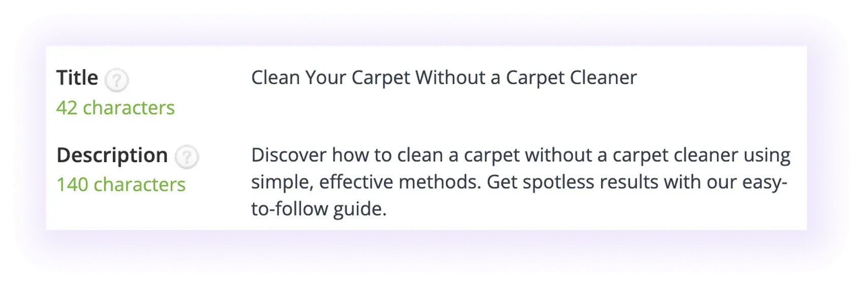 Meta title and description examples for a cleaning services website
