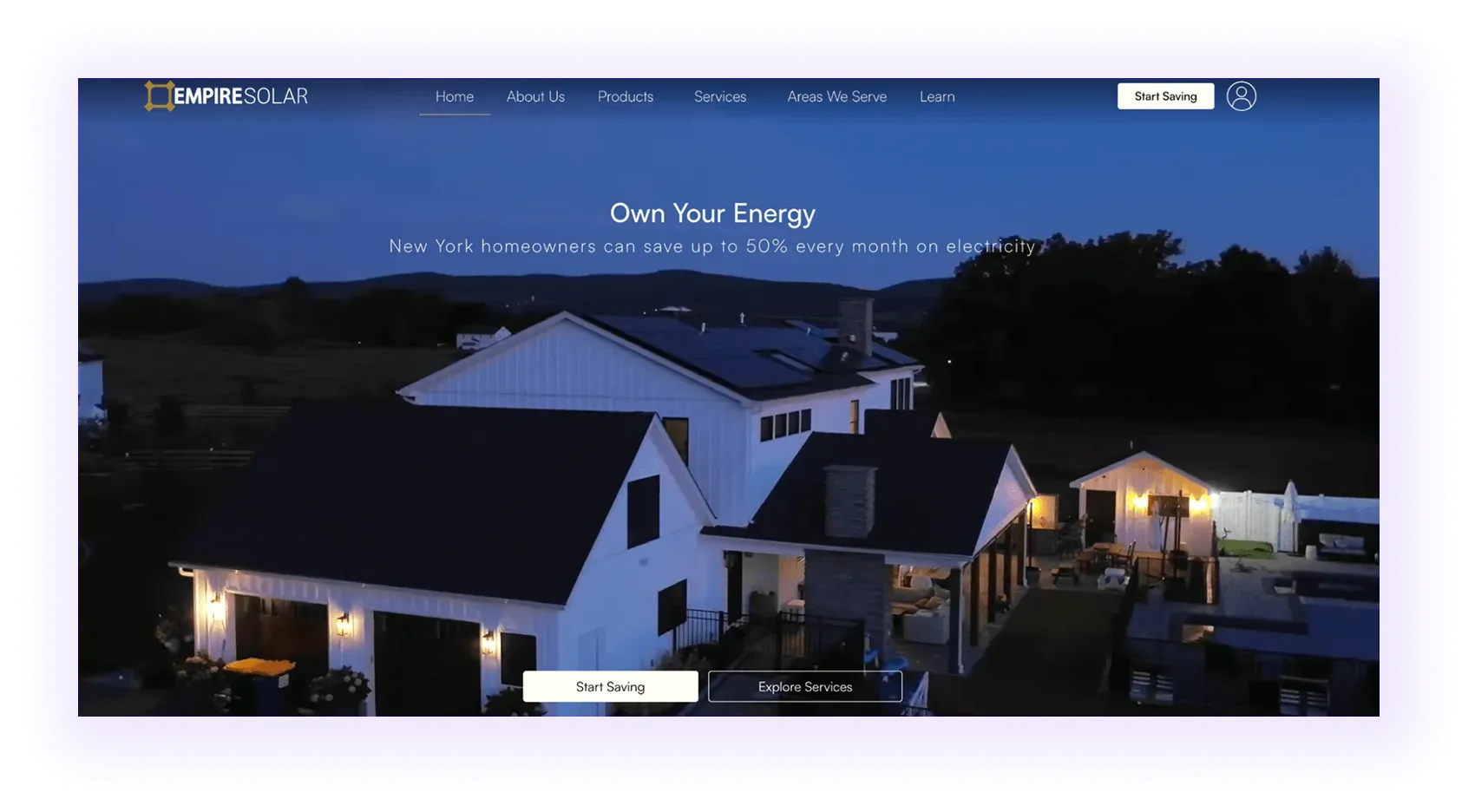 solar company website hero and navigation bar example