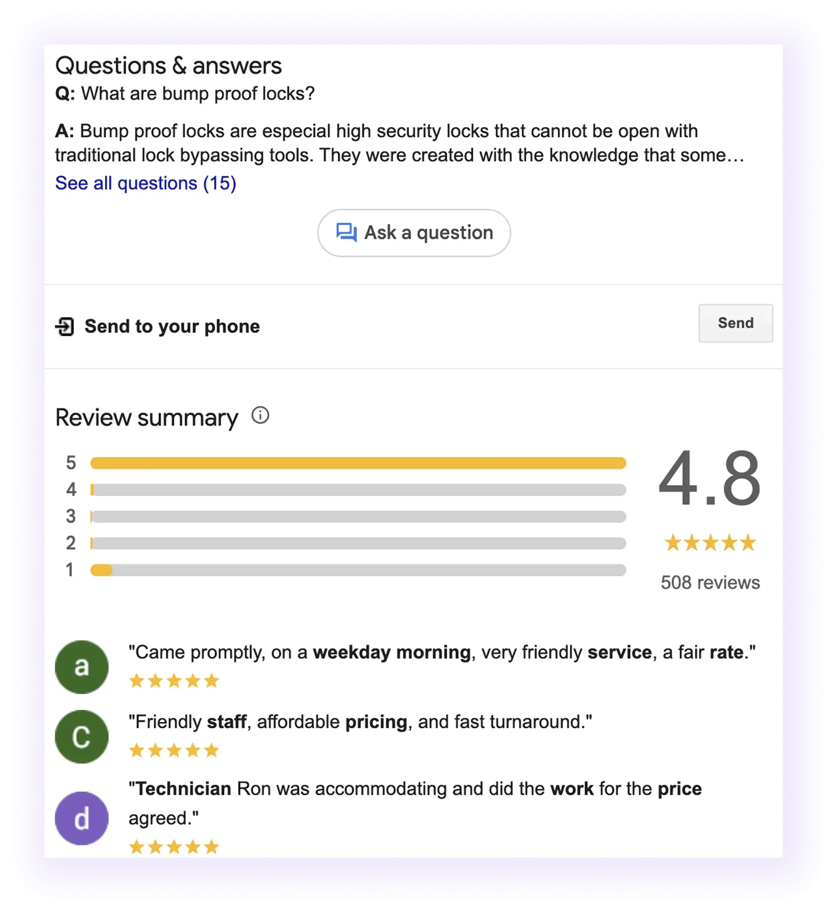 Google Business Profile for a locksmith company