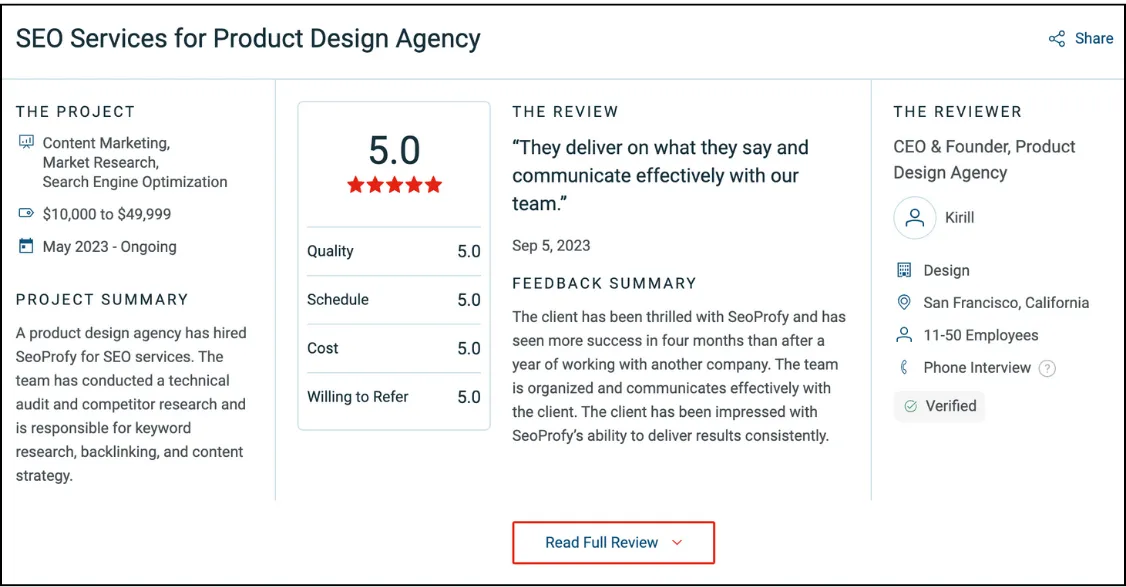 client testimonial