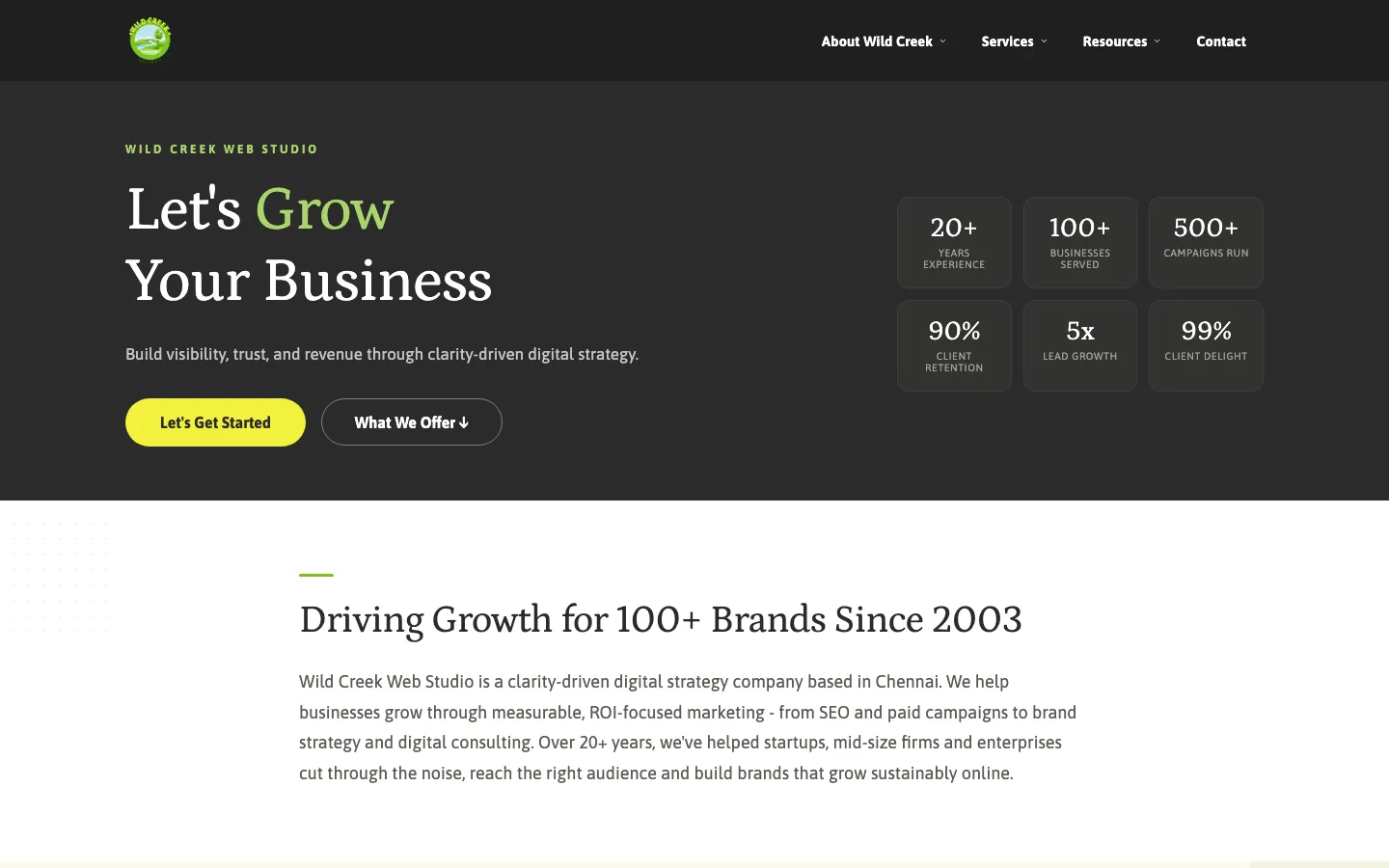 Wild Creek Web Studio homepage