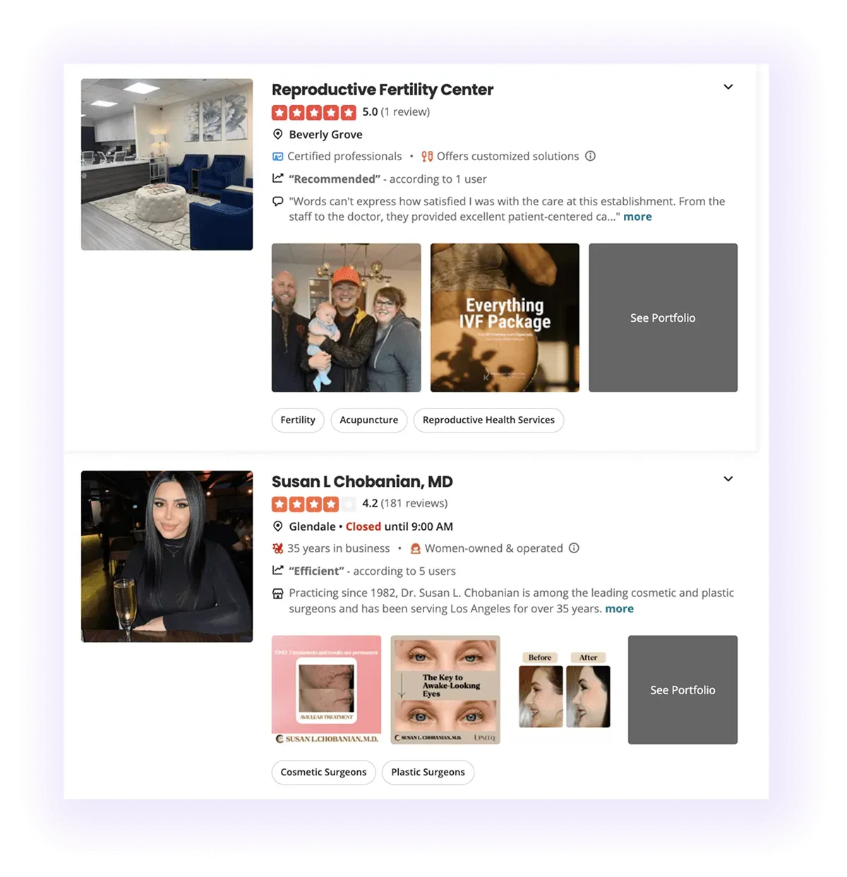 well-optimized surgeon clinic profiles on Yelp