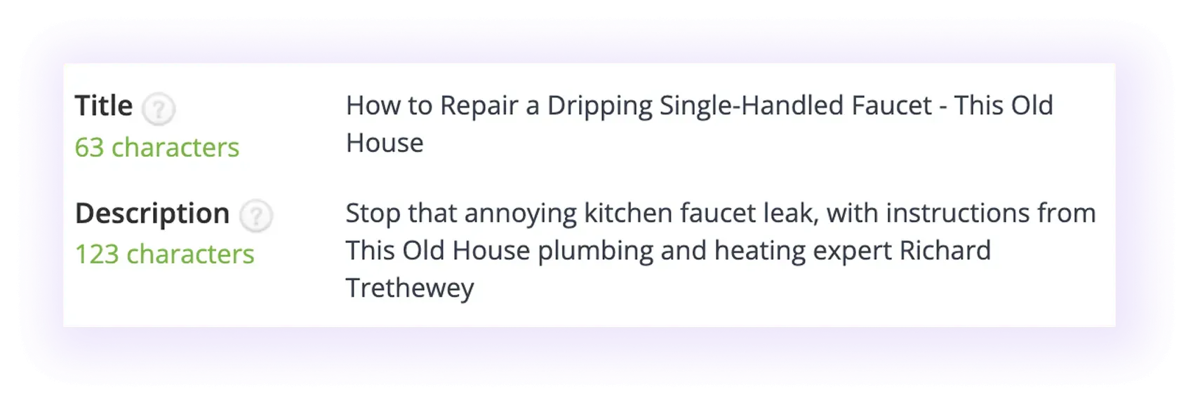 Well-optimized meta title and description for Plumbing  SEO