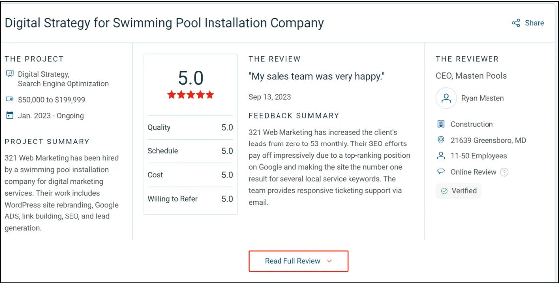 best local seo company testimonial