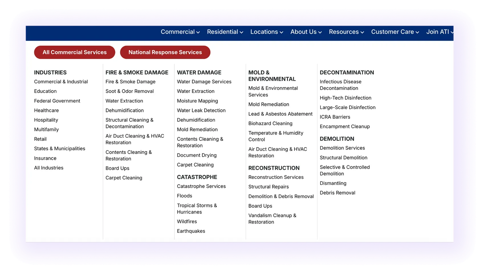 restoration website navigation bar example