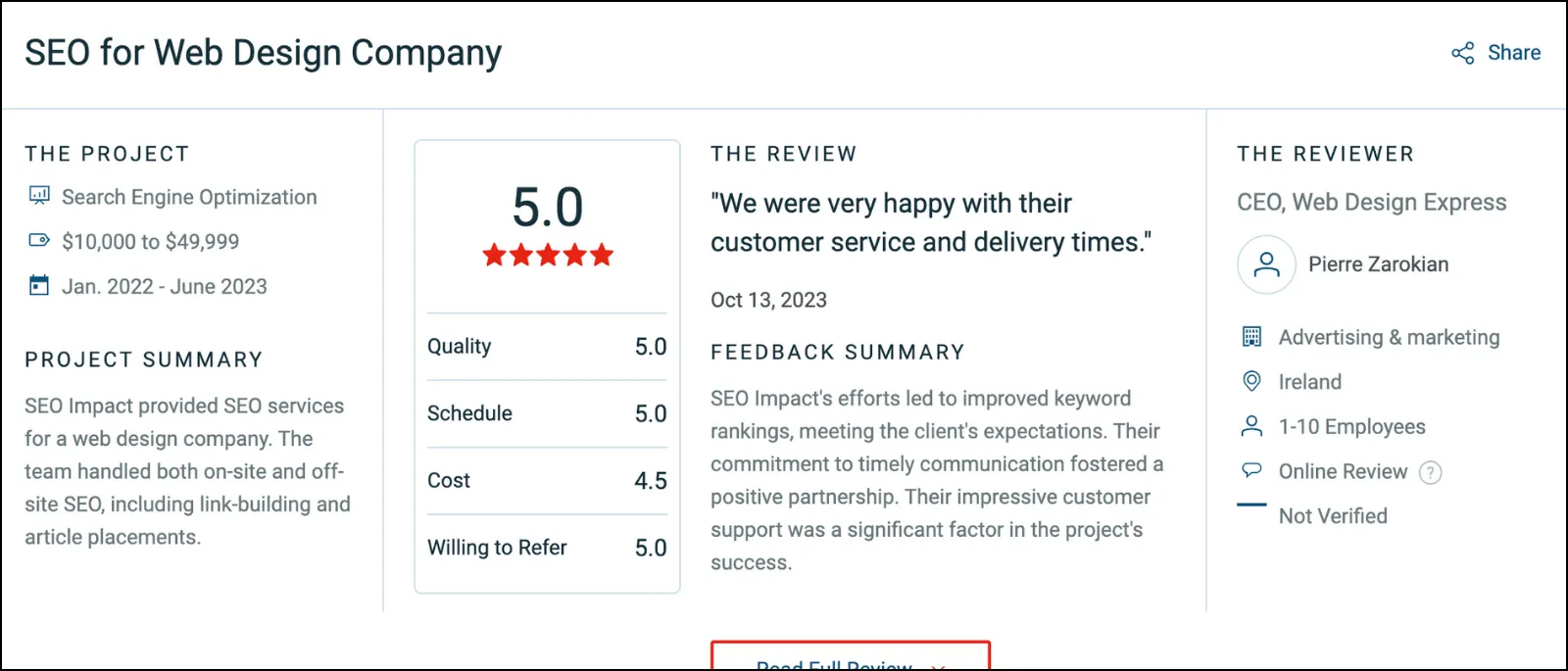 SEO Impact client review