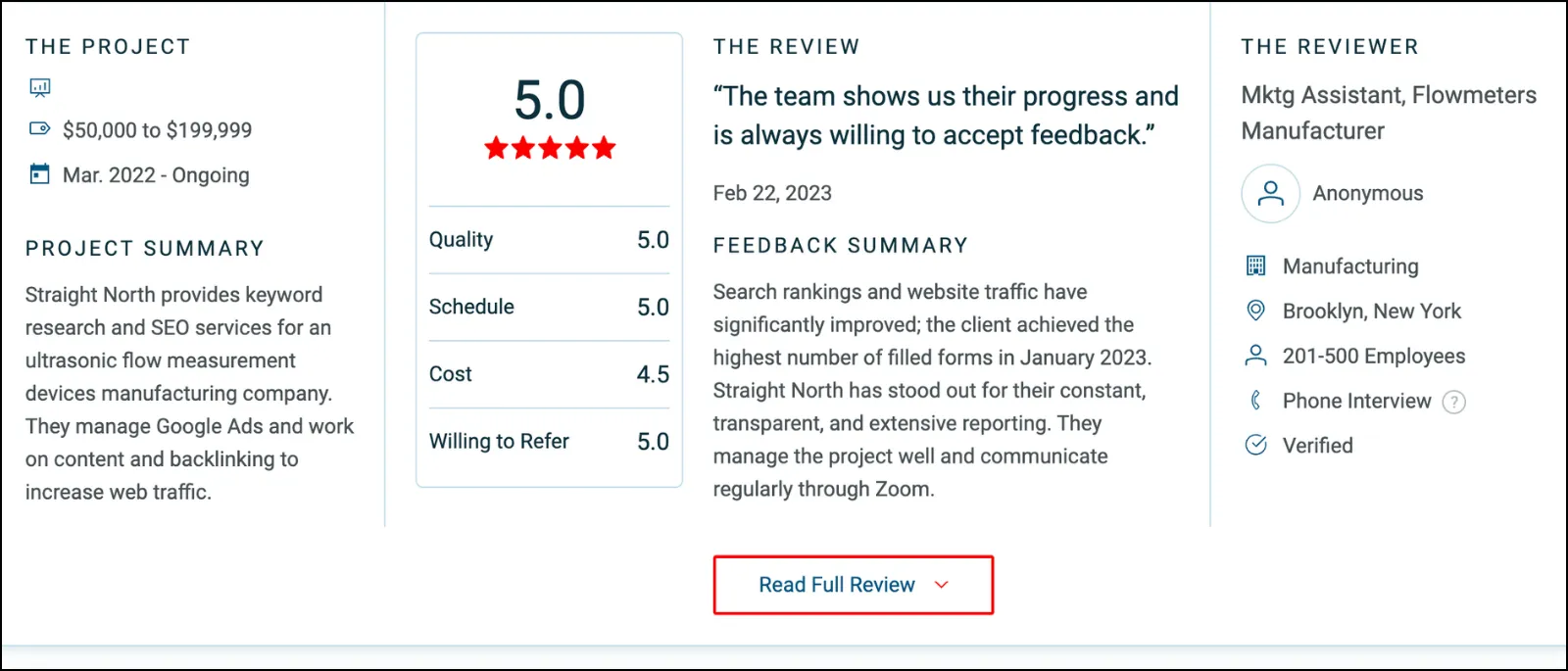 client feedback about Streight North services