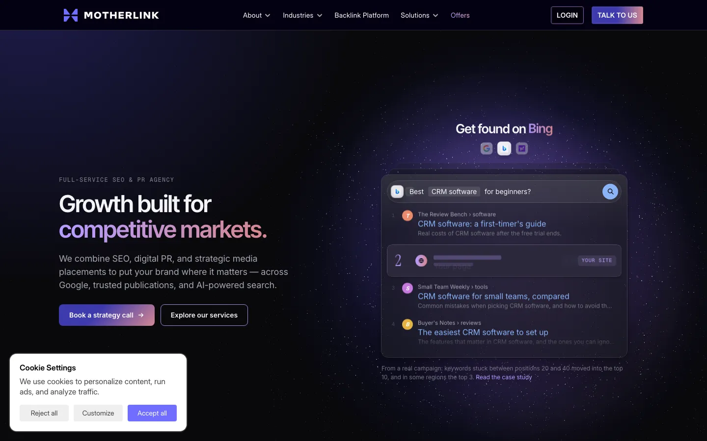 Motherlink homepage