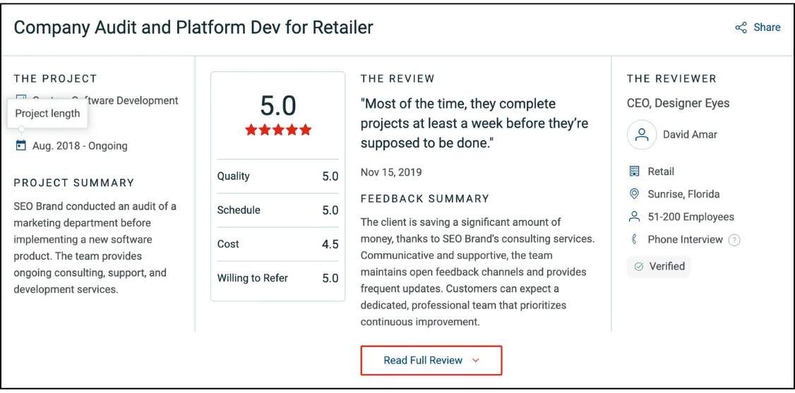 seo audit services testimonial
