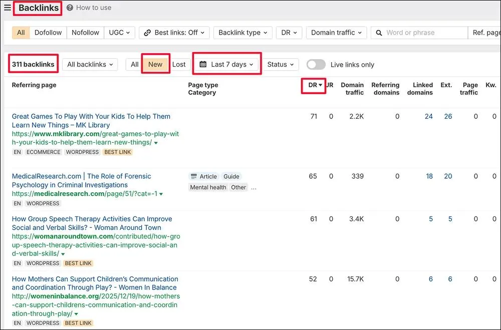 how to check Backlinks and referring domain growth to Measure Digital PR Success for SEO