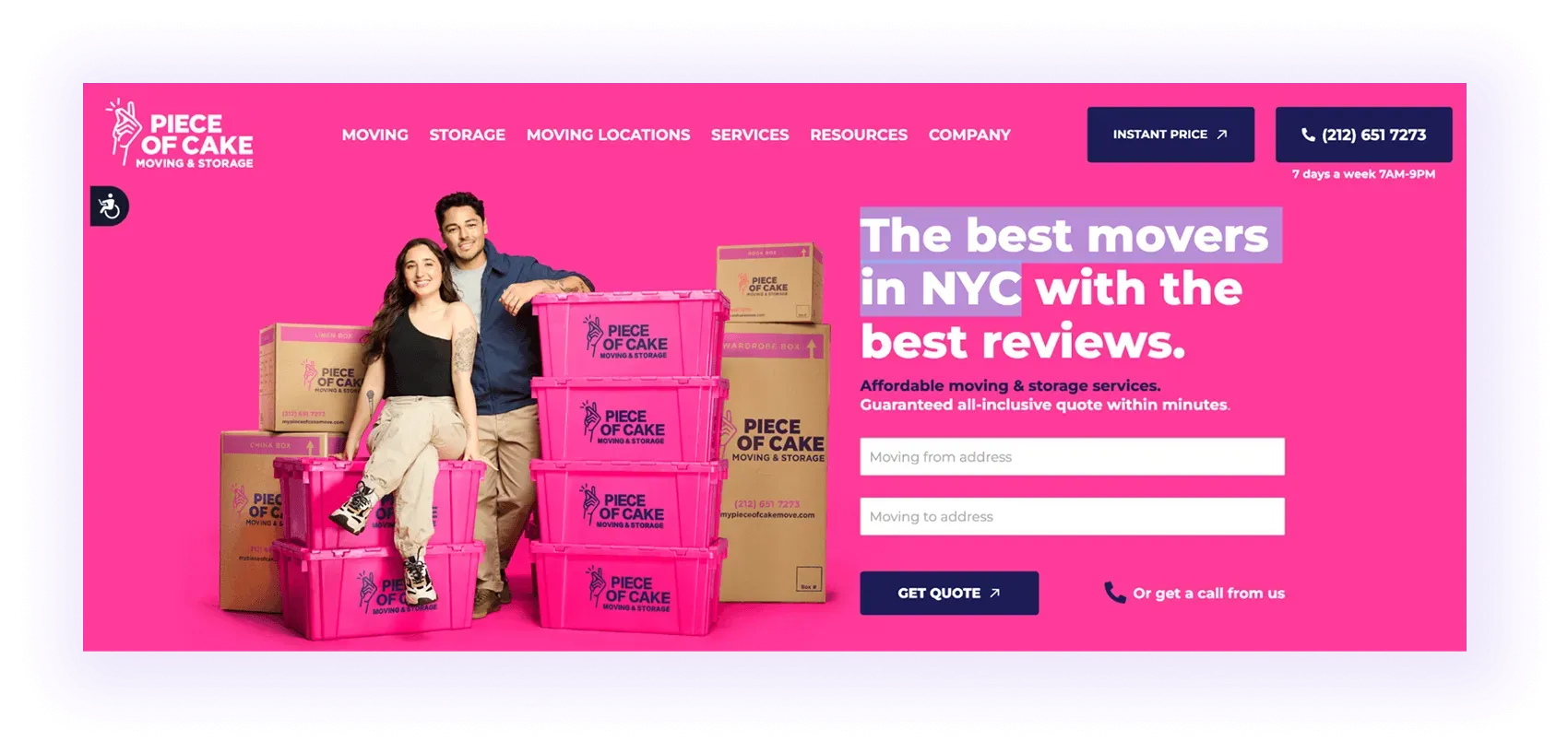 local moving company website homepage hero section example with a targetted local keyword