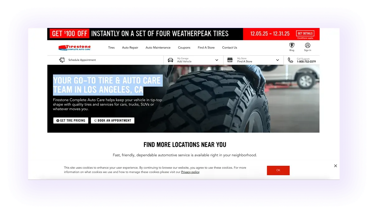 example of a local keyword used in an LA, CA-focused national automotive business website's location page