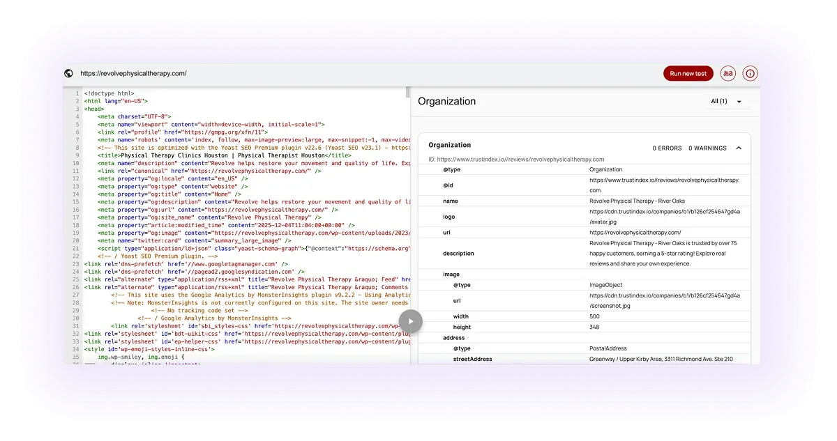 example of an optimized schema markup for a physical therapy website