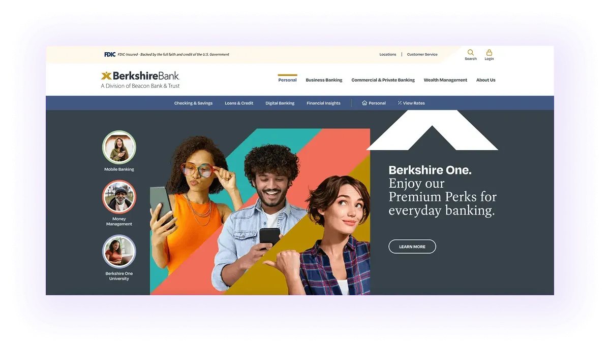bank website hero section and navigation bar example