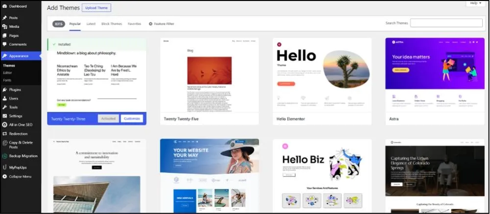 WordPress builds its design around themes