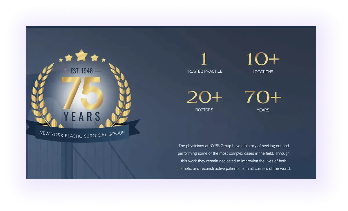 numerical experience block on a plastic surgeons' website