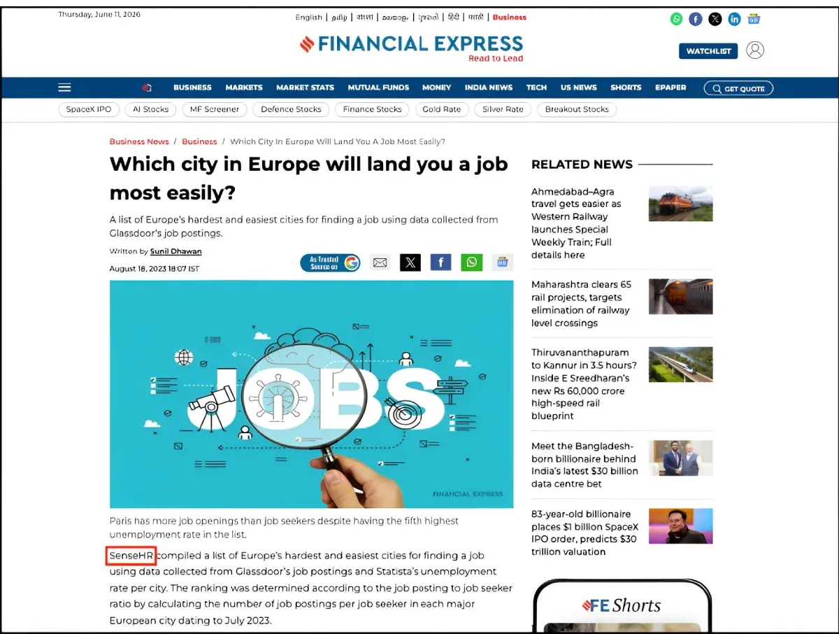 SenseHR featured in Financial Express