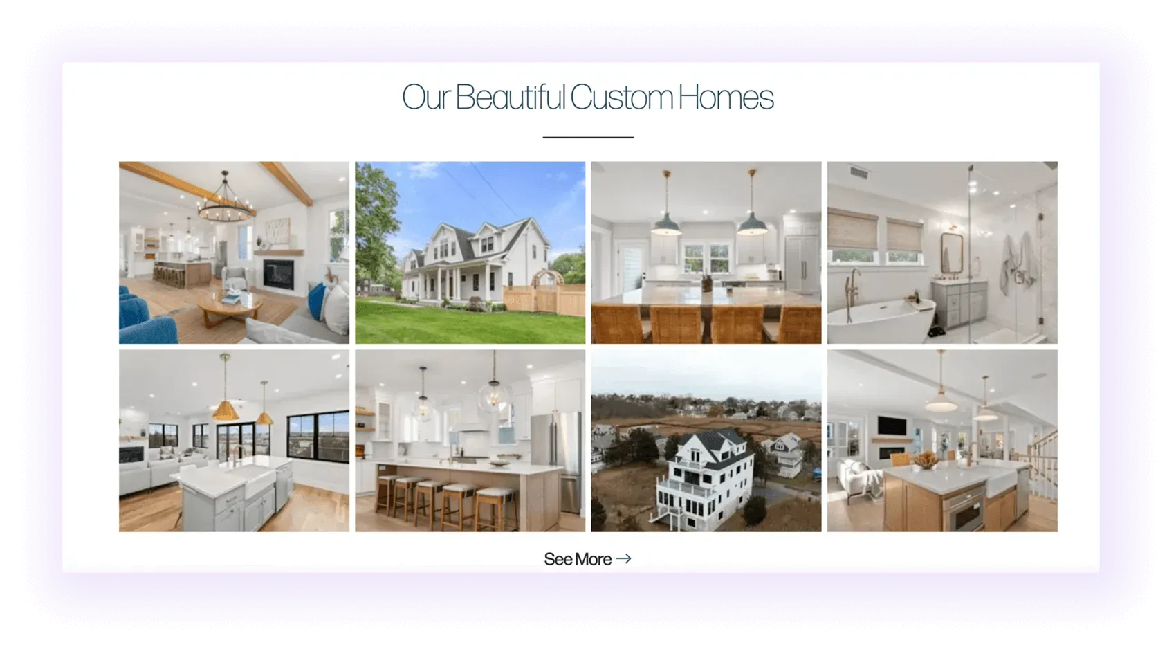Visual block with completed projects on a home builder website