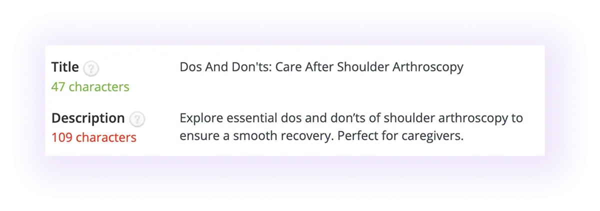 optimized meta title and meta description in an orthopedic website blog