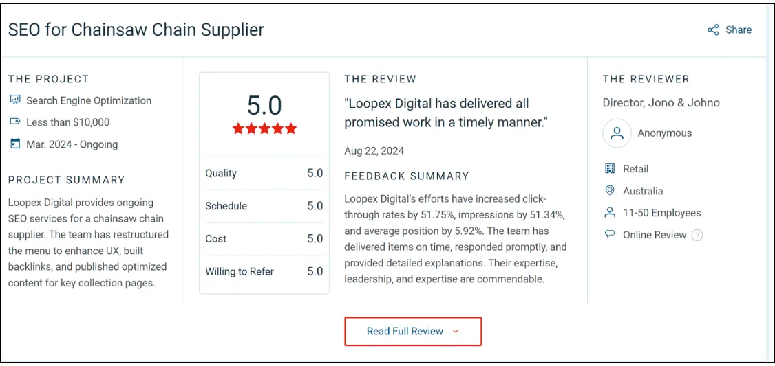 best local seo company testimonial