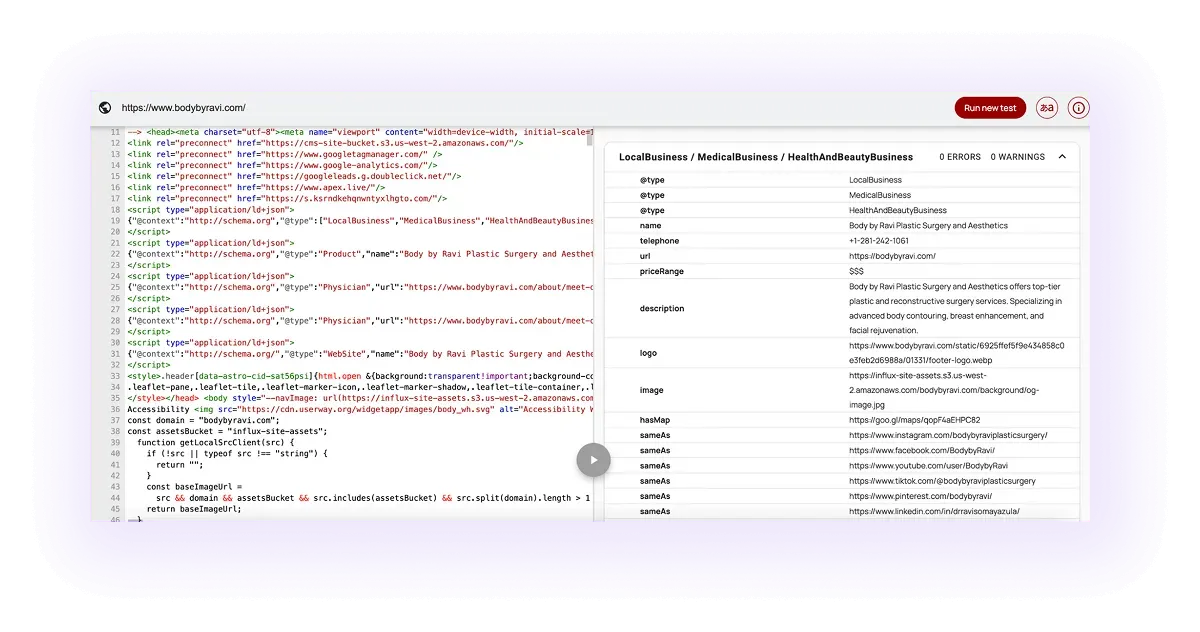 example of an optimized schema markup for plastic surgeons' website