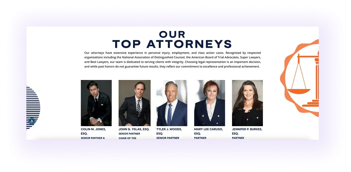 attorney bios block on a law firm website