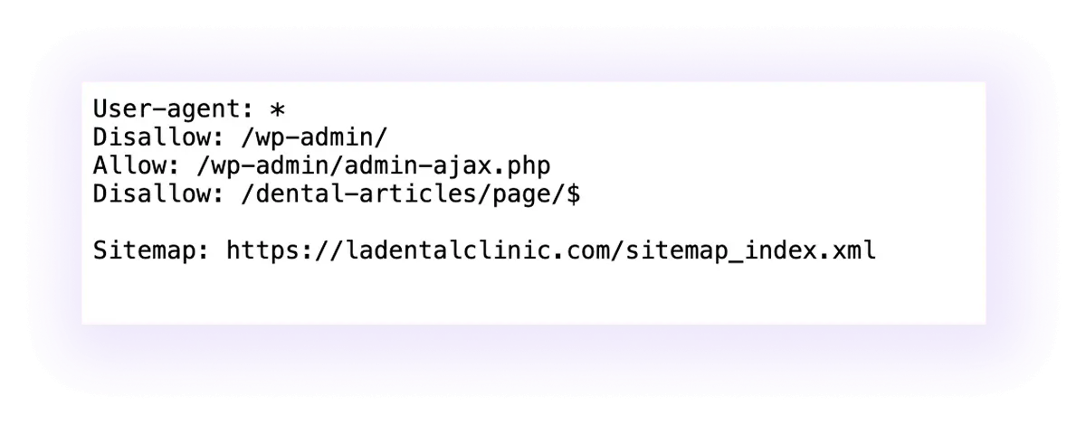  robots.txt example of a dental website