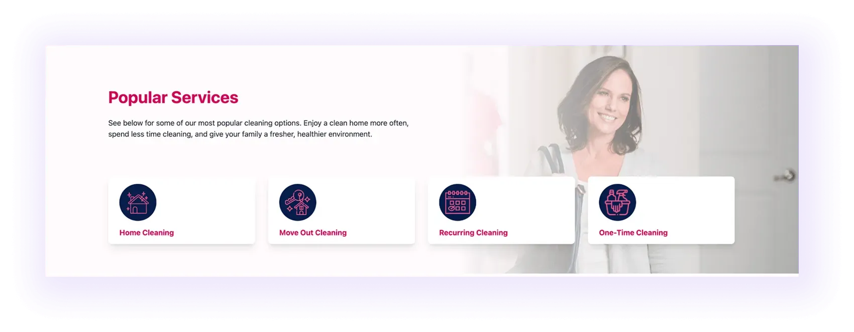 example of an internal linking from a service page to subcategories in a cleaning services website