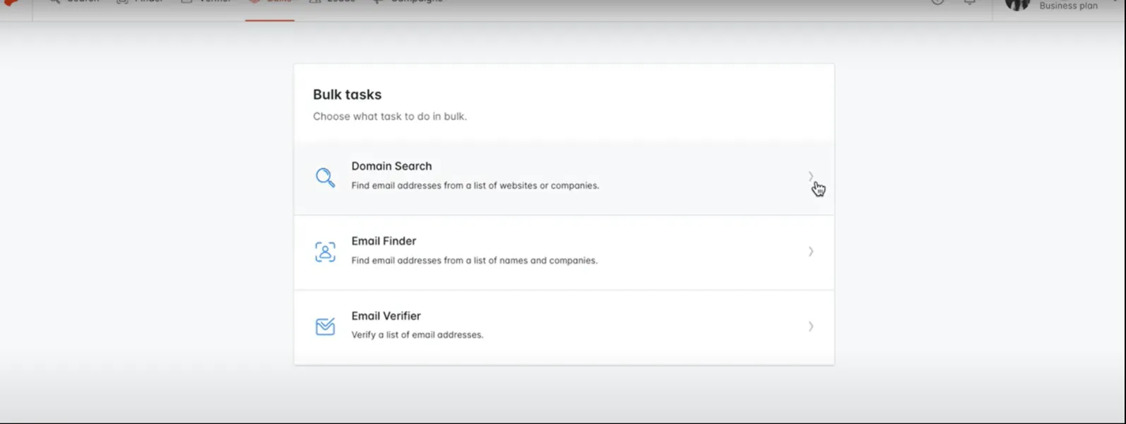Hunter link building software dashboard