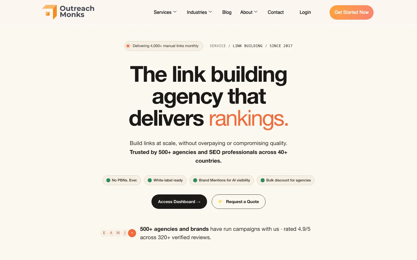 Outreach Monks homepage