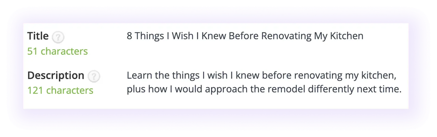 optimized meta title and meta description in a home improvement website