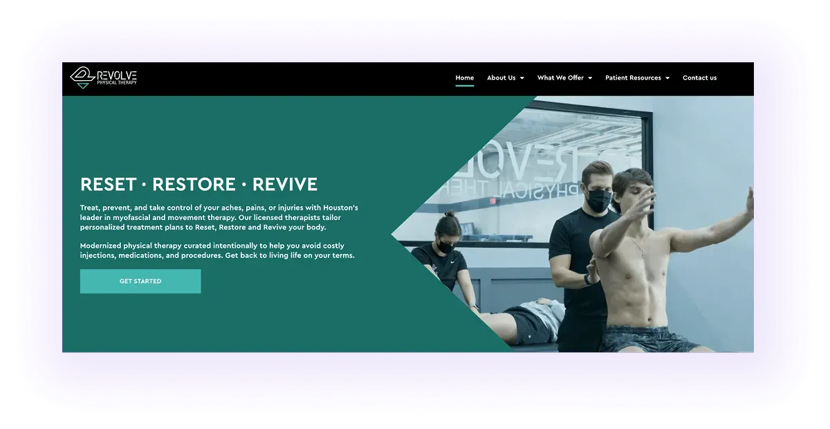  physiotherapy website hero section and navigation bar example