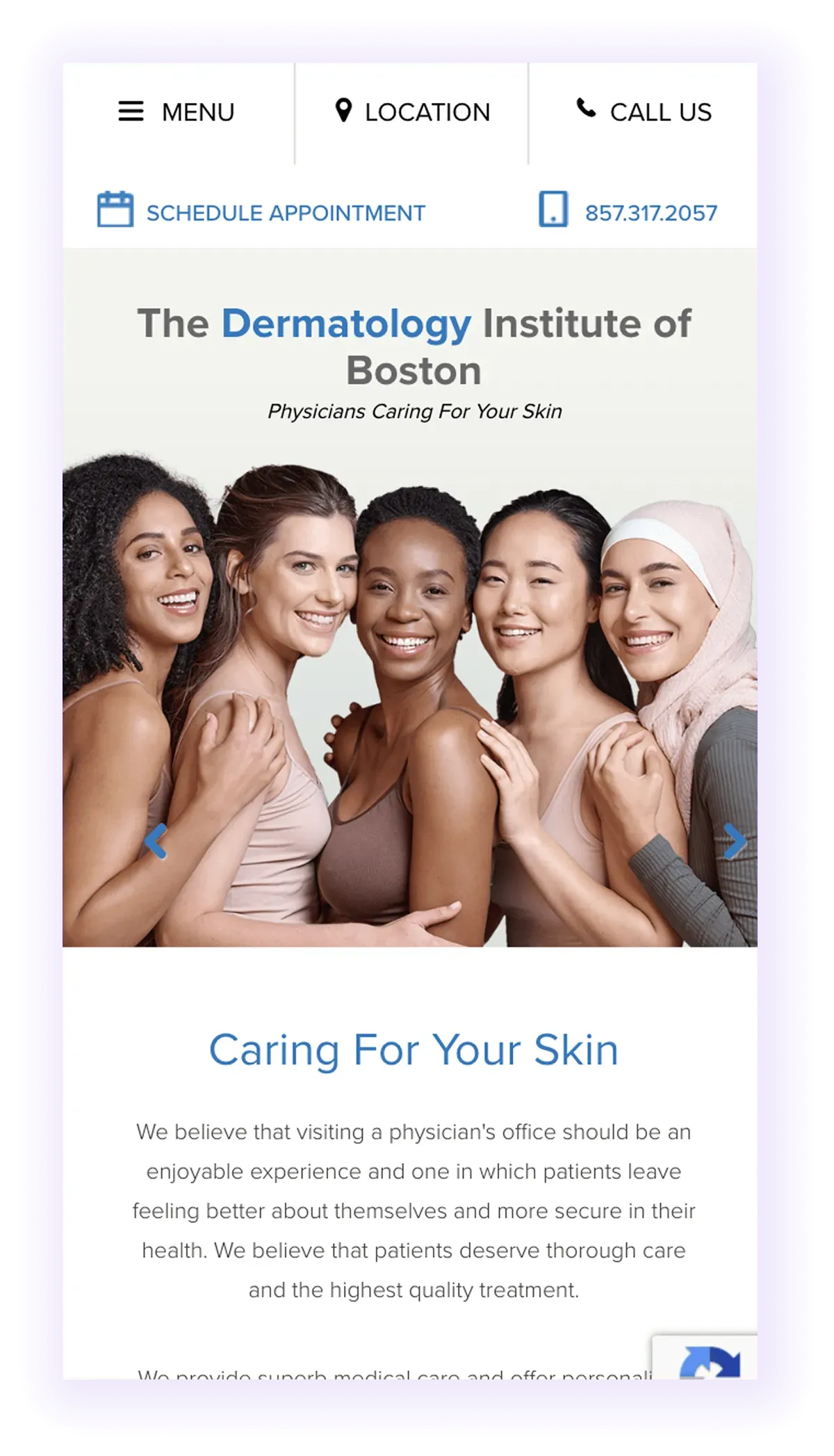 example of mobile-optimized dermatology website
