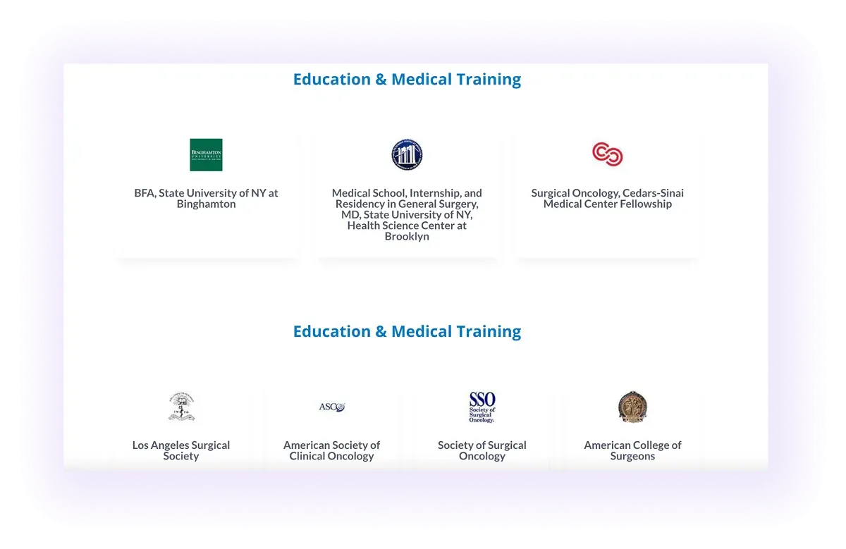  education and training block on a surgical clinic website