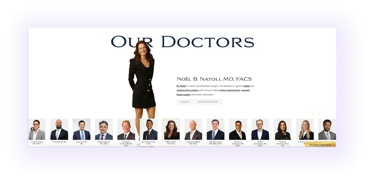 doctors & surgeons block on a cosmetic surgeons' website