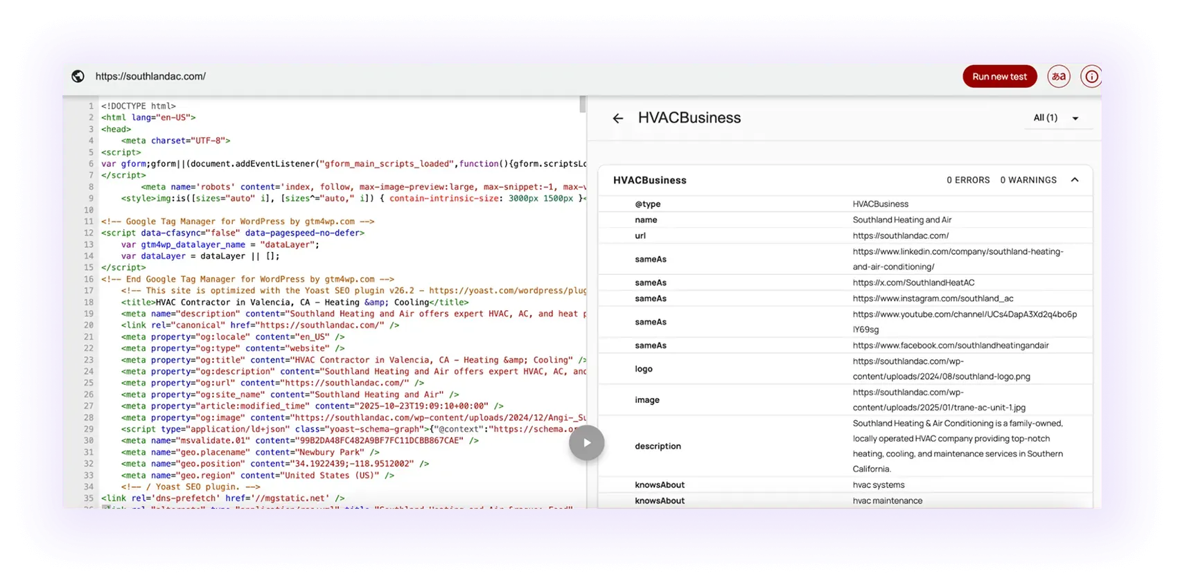 example of an optimized schema markup for an hvac company website
