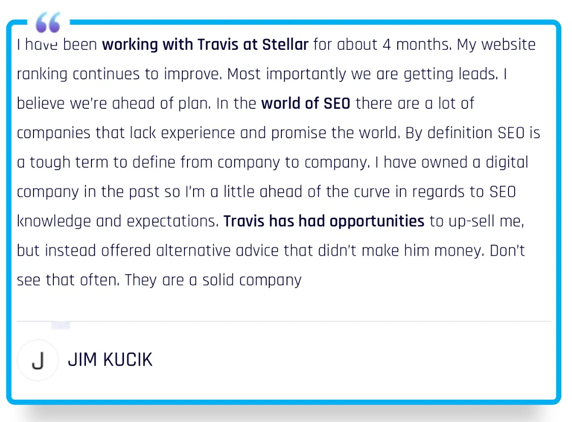 client testimonial Steller SEO