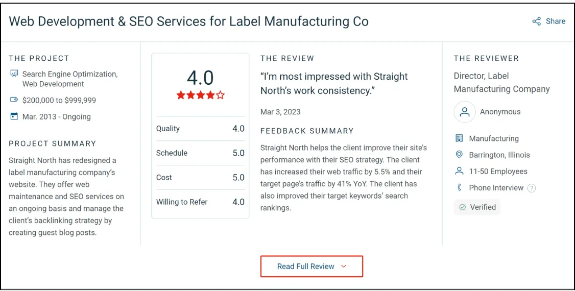 Straight north testimonial