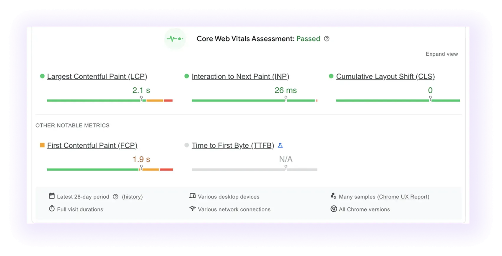 core web vitals assessment of a home builder website