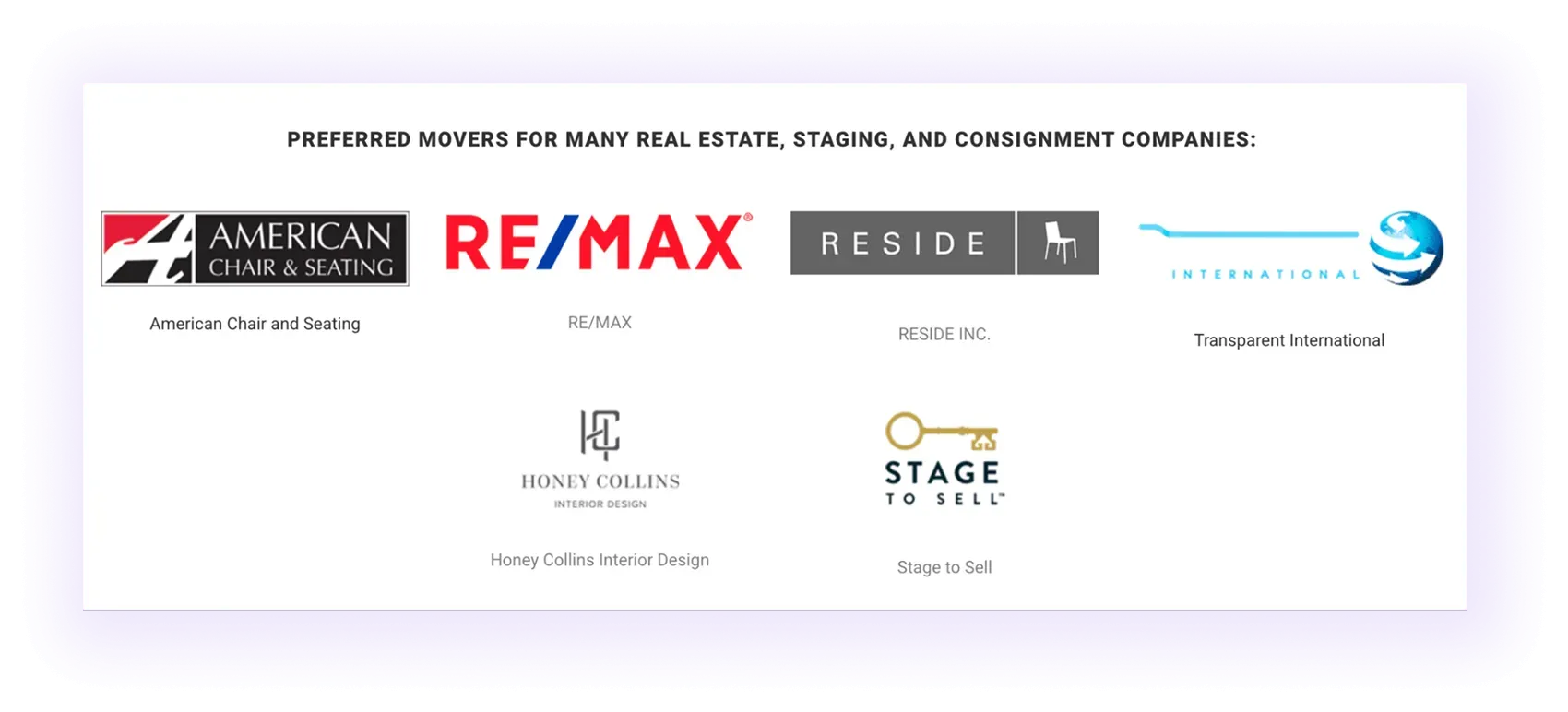 trusted partners/vendors block on a moving company website