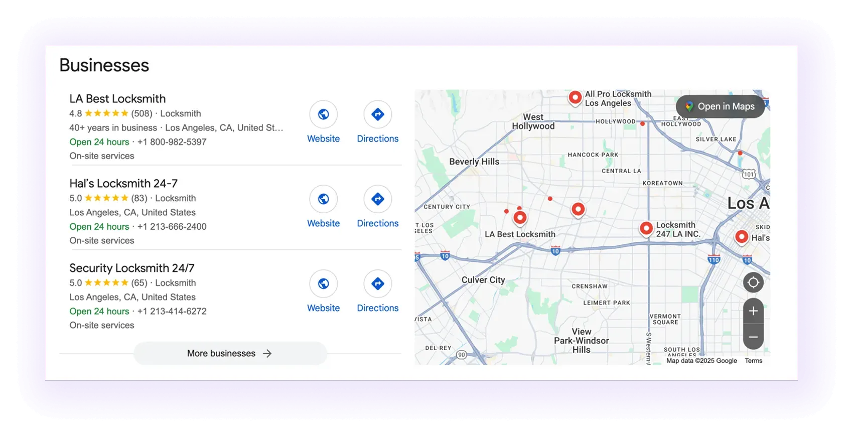 Google Map for a locksmith company