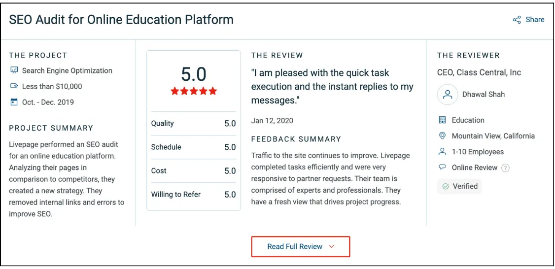 seo audit services testimonial