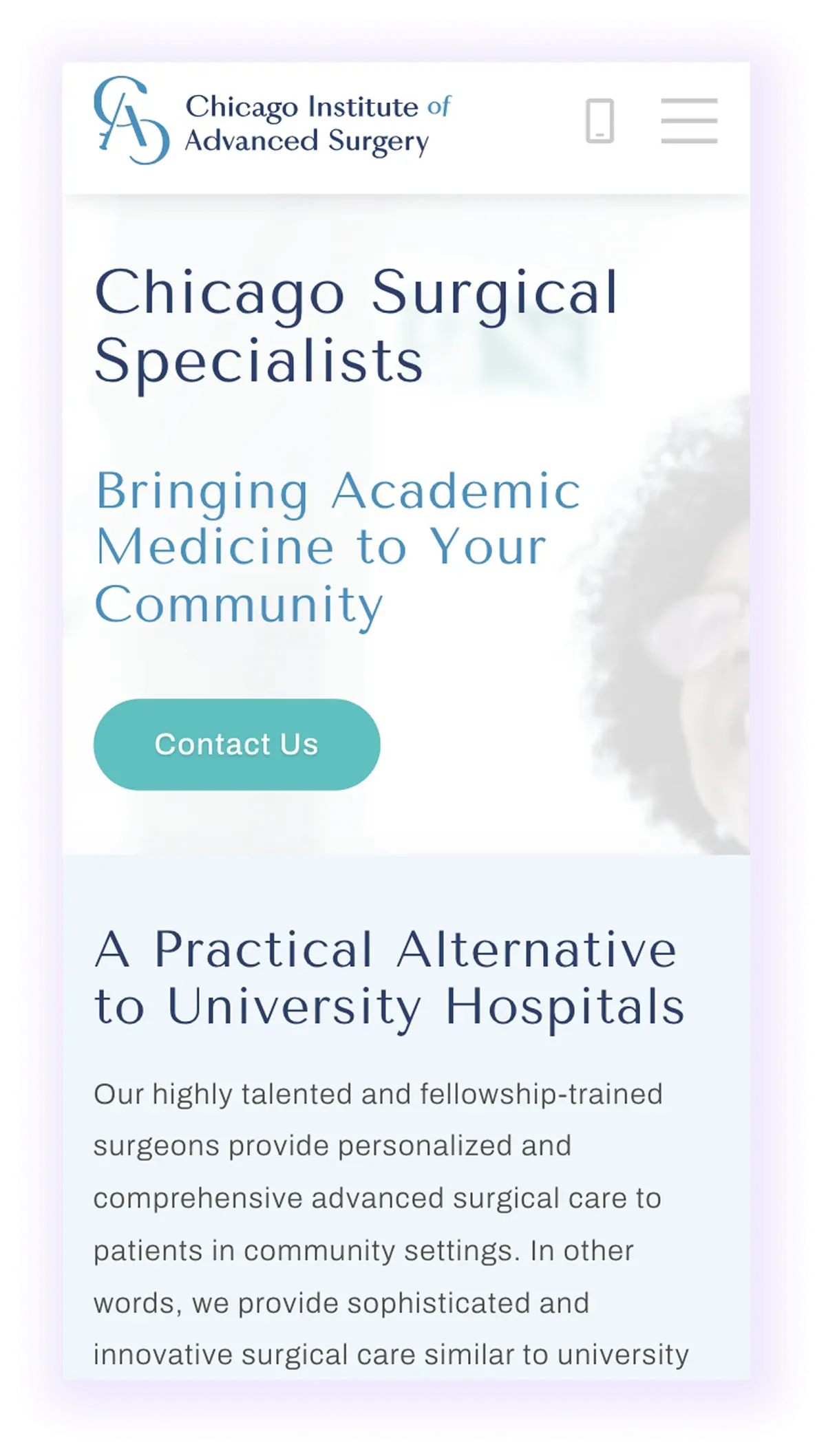 example of mobile-optimized surgeon website