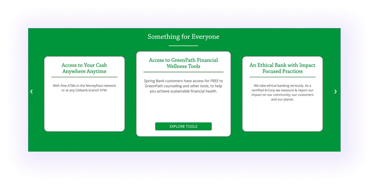 Financial Wellness Tools block on a banking website